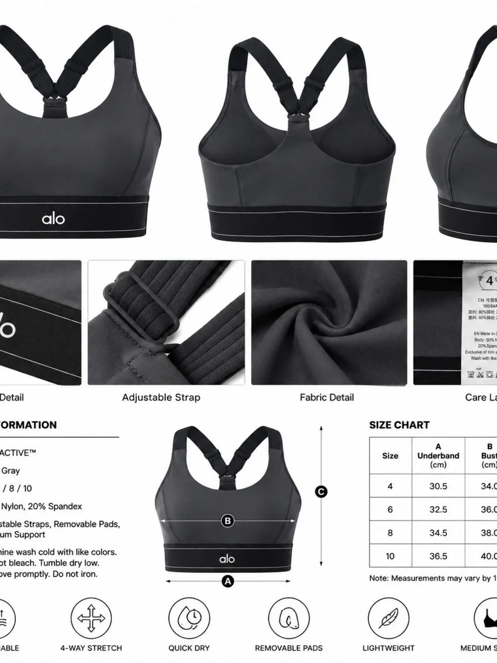 ALO Yoga Black Racerback Medium-Impact Sports Bra
